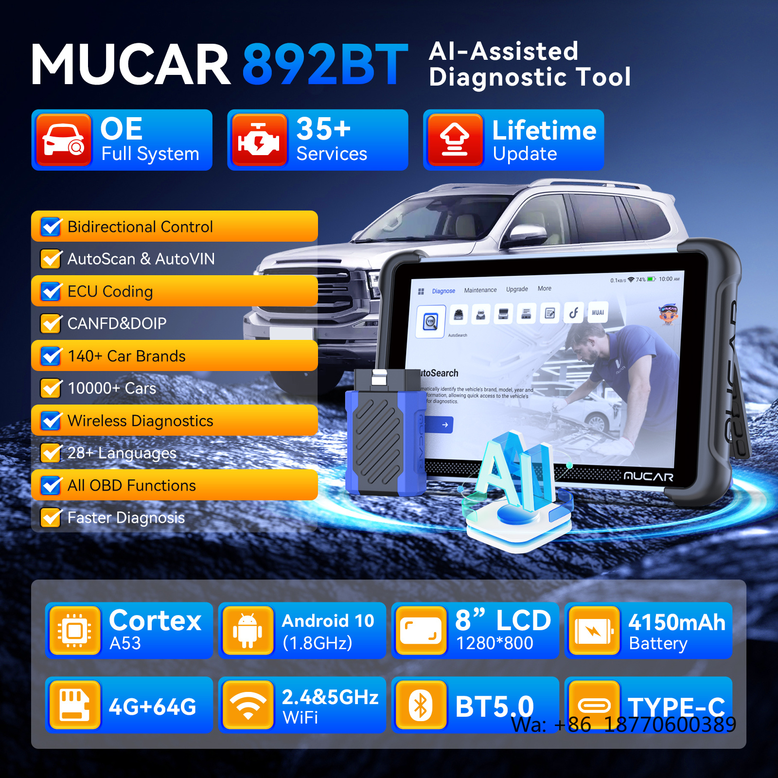 MUCAR 892BT AI Intelligent Dia - Car Diagnostic Tool recensie en prijs